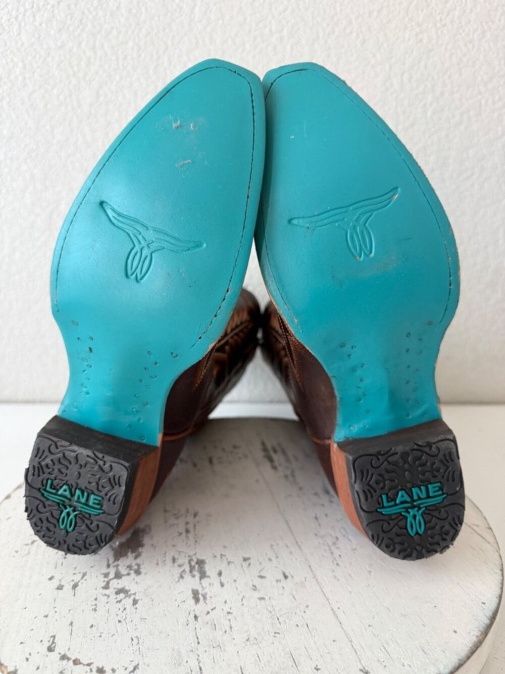 Lane LEXINGTON Cognac Brown Cowboy Boots Womens 6.5 Western Cowgirl Mid Calf - Picture 8 of 11